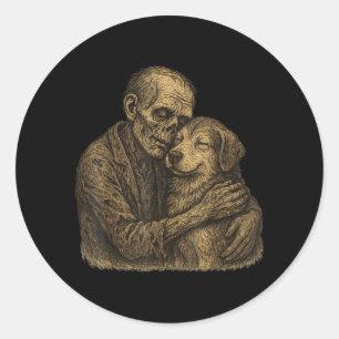 Zombie Knuffelende Hond Gotische Halloween Huisdie Ronde Sticker