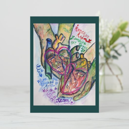 Zombie Liefdesgedicht Kunst Schilderijen Uitnodigi Kaart (Staand voorkant)