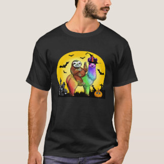 Zombie Luiaard Rijden Llama Eenhoorn Heks Hallowee T-shirt