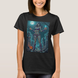 Zombie Meisje Biedt Halloween Snoepjes of Hersens T-shirt
