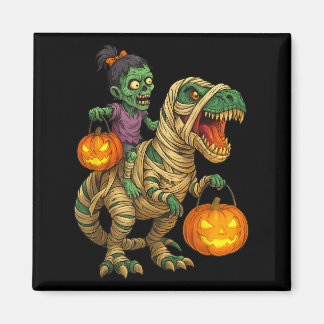 Zombie Meisje Rijdt Mummie T Rex Halloween Kindere Magneet
