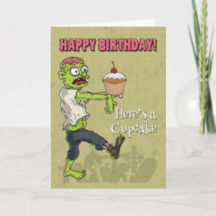 Zombie met een Cupcake Funny Birthday-kaart Kaart
