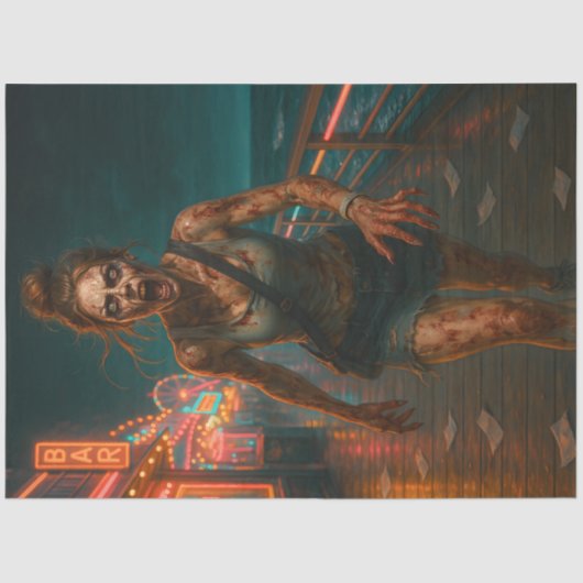 Zombie Neon Boardwalk | Gothic Undead Halloween Tissuepapier (Voorkant)