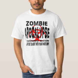 Zombie. Niet betrapt worden met je broek naar bene T-shirt