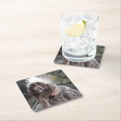 Zombie op de sporen vierkante kartonnen onderzetter (Insitu)