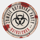 Zombie outbreak party with biohazard ronde sticker (Voorkant)