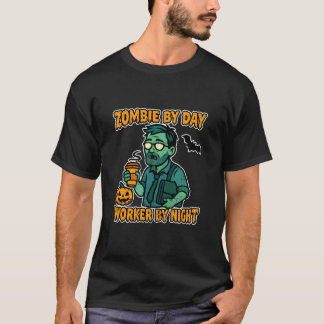 Zombie overdag, werknemer 's nachts kantoor t-shirt