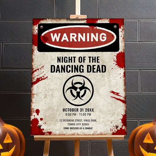 Zombie partij teken met bloed & biohazard symbool poster