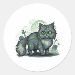Zombie Perzisch - Fluffy Perzische kat Halloween Ronde Sticker