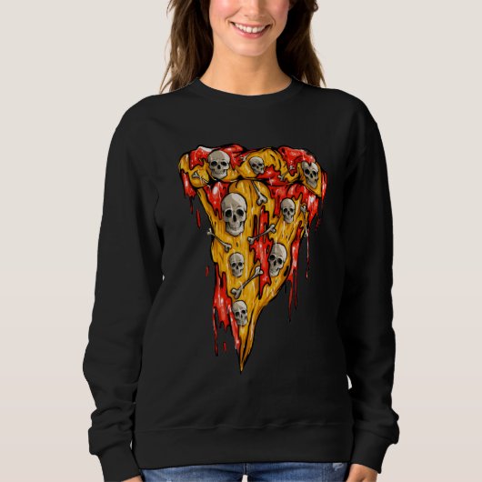 Zombie Pizza Slice Skulls Skeleton Pizza Halloween Trui (Voorkant)