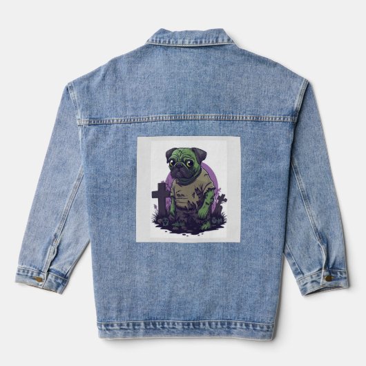 Zombie Pug � Onsterfelijk Grappige Halloween Hond Denim Jacket (Achterkant)