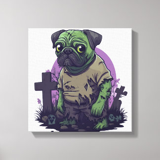 Zombie Pug � Onsterlijk Grappige Halloween Hond Canvas Afdruk