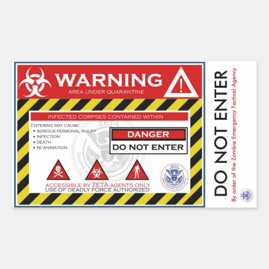 Zombie Quarantine Sticker (Voorkant)