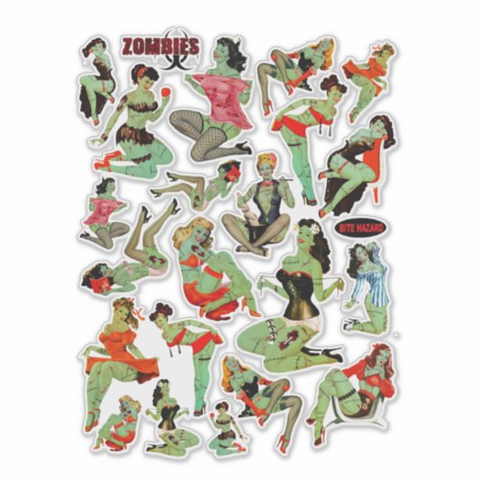 Zombie Retro Vrouwen Sticker (Voorkant)