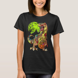 Zombie Rex Halloween Jongens Kinderen Pompoen Dino T-shirt