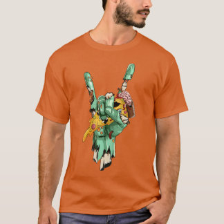 Zombie Rock Hand die Zombie Pizza vasthoudt Hallow T-shirt