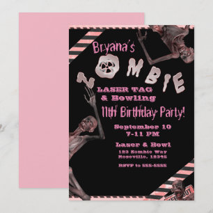 Zombie Roze & Zwarte Meisjes Verjaardagsfeest Uitn Kaart