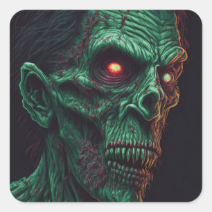 Zombie schedel enge tanden Halloween Vierkante Sticker
