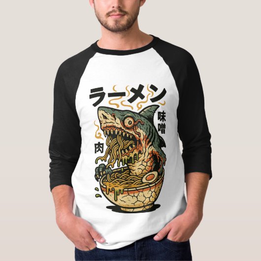 Zombie Shark Ramen - griezelige horror Japans eten T-shirt (Voorkant)