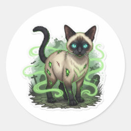 Zombie Siamese – griezelige Siamese kat Halloween Ronde Sticker