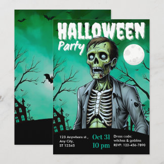 Zombie Skeleton Halloween Party Invite Adults Kaart