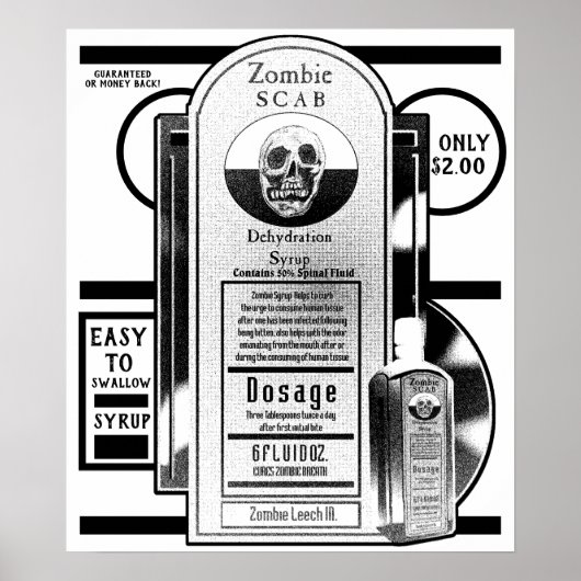 Zombie Syrup Black & White Poster (Voorkant)