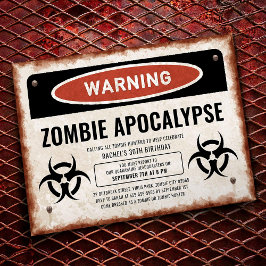 Zombie-thema feestuitnodiging met waarschuwingstek kaart