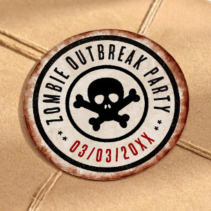 Zombie uitbraak feest met schedel ronde sticker