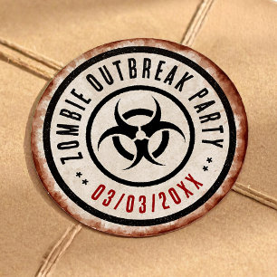 Zombie-uitbraakfeest met biohazard ronde sticker