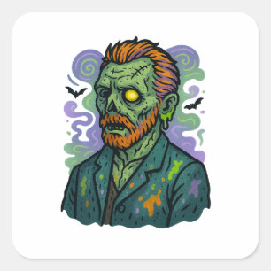 Zombie van Gogh - Cartoon Comic Parodie Vierkante Sticker