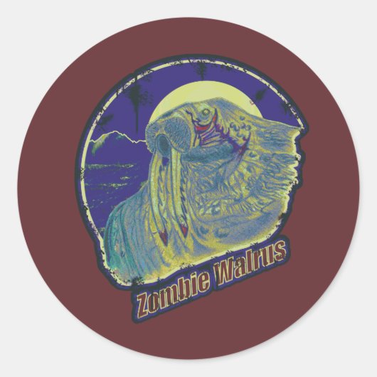 Zombie Walrus Ronde Sticker (Voorkant)