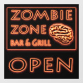 Zombie Zone Bar & Grill Open teken Halloween Raamsticker (Vel)