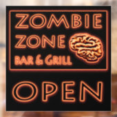 Zombie Zone Bar & Grill Open teken Halloween Raamsticker (Vel 2)