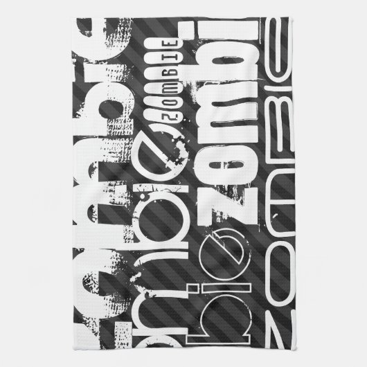 Zombie; Zwarte & Donkergrijze strepen Theedoek (Verticaal)