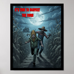 Zombieboer Griezelige Maisoogst Met Y Farm Scène Poster