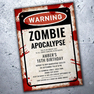 Zombiefeest met WAARSCHUWING bord en bloedvlekken Kaart