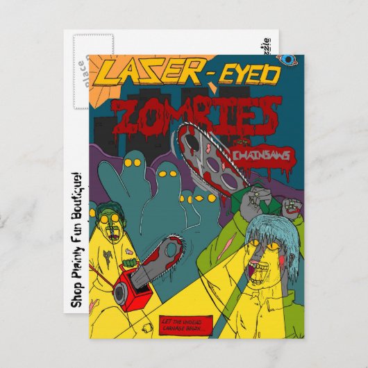 Zombies au laser avec Chainsaws carte postale (Devant / Derrière)