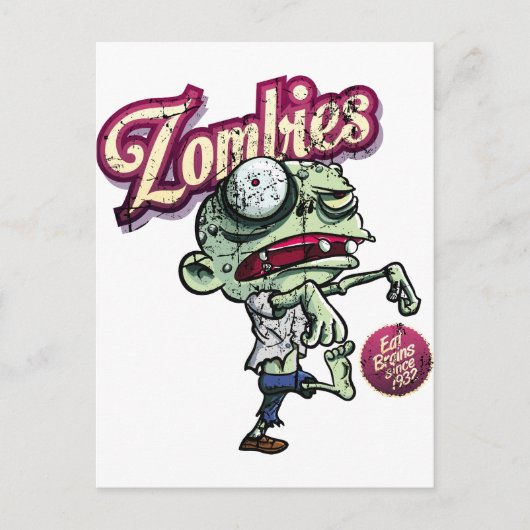 Zombies eten Brains Briefkaart (Voorkant)