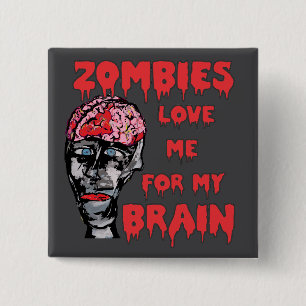 Zombies houden van hersenen vierkante button 5,1 cm