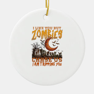 Zombies Jagen Ons Halloween Kerkhof Halve Maan Keramisch Ornament
