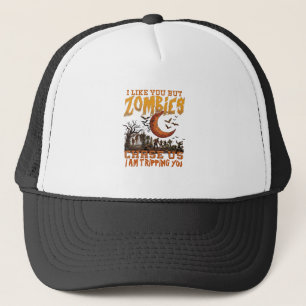 Zombies Jagen Ons Halloween Kerkhof Halve Maan Trucker Pet