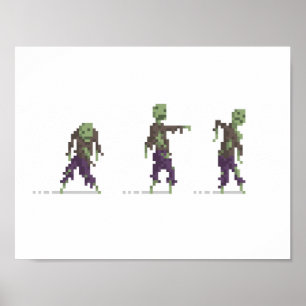 Zombies met 8 bits Pixel Art Poster