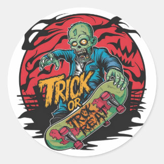 Zombies op skateboards bij Halloween (2) Ronde Sticker