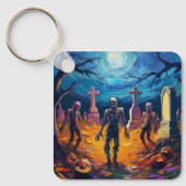 Zombies Rising in Moonlit Graveyard with Pumpkins Sleutelhanger (Voorkant)
