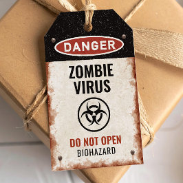 Zombievirus favor label met roestig gevaar teken cadeaulabel