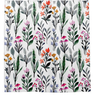 Zomentuin Wilde bloemen Waterverf wit groen Douchegordijn