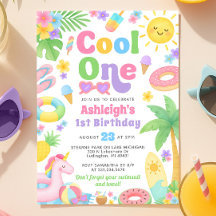 Zomer 1e verjaardag uitnodiging - Cool One