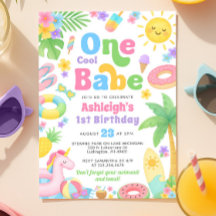 Zomer 1e Verjaardag Uitnodiging - One Cool Babe