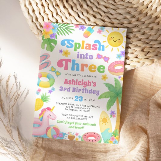 Zomer 3e verjaardag uitnodiging - Splash in drie