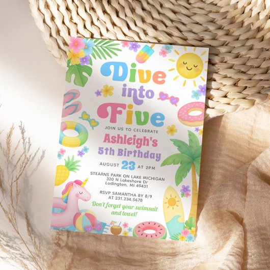 Zomer 5e verjaardag uitnodiging - Duik in vijf